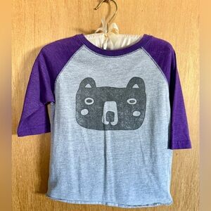 Rabbit Skins Gray and Purple Bear Graphic Long Sleeve Tee